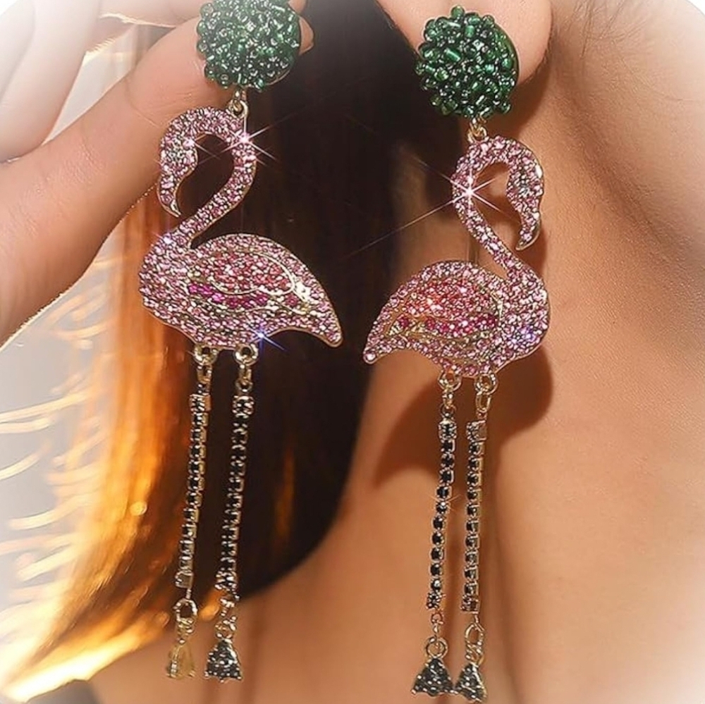Restocked!  "Lisea"  Rhinestone Flamingo Drop Earrings Stud Earrings
